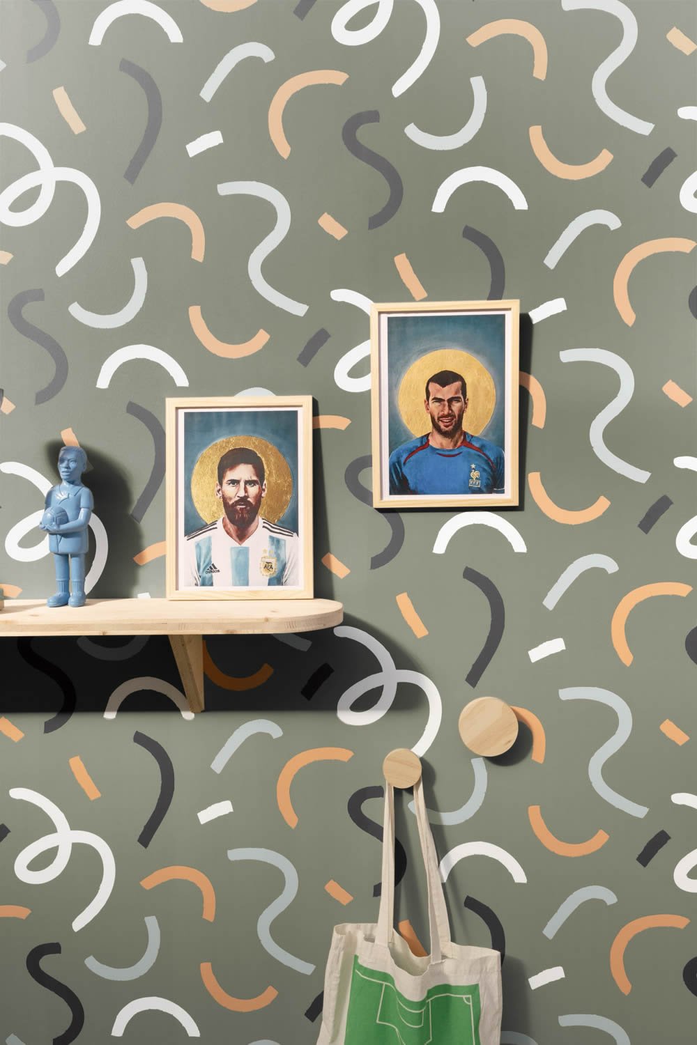 Moss green and colorful wallpaper small lines Young and freer YNF103397010-36-YNF103397010.1M