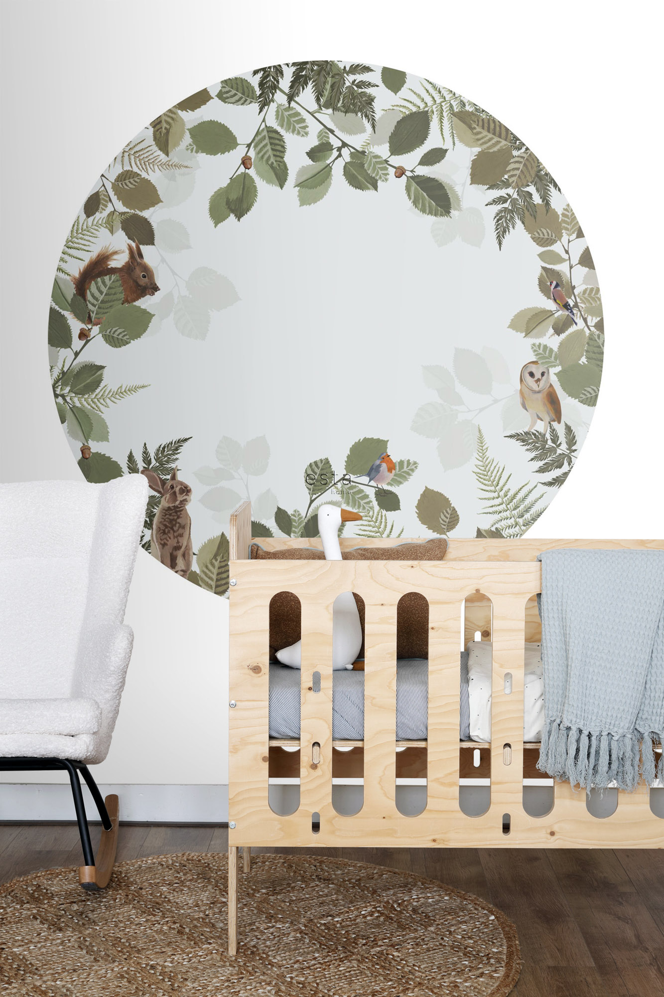 Wandbild Waldtiere Blätter rund grau grün 140 cm 159082