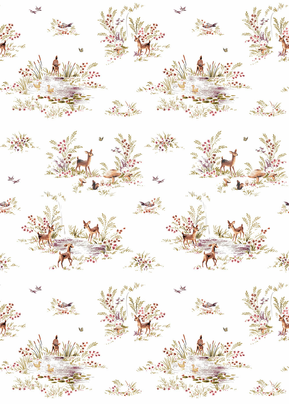 Weiß und pastellfarbenes Wandbild Wildblumen Woodland Rasch Textil 159055