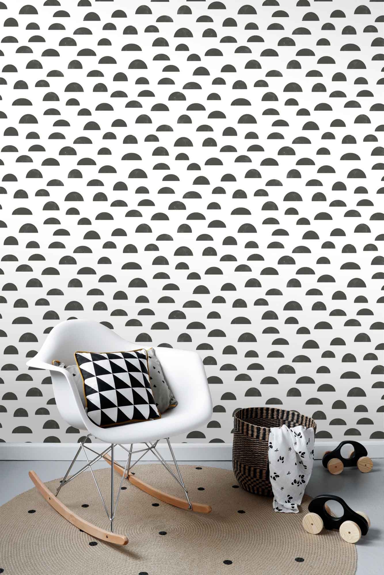 Grafik Tapete Halbkreise modern schwarz weiß Vlies 139067