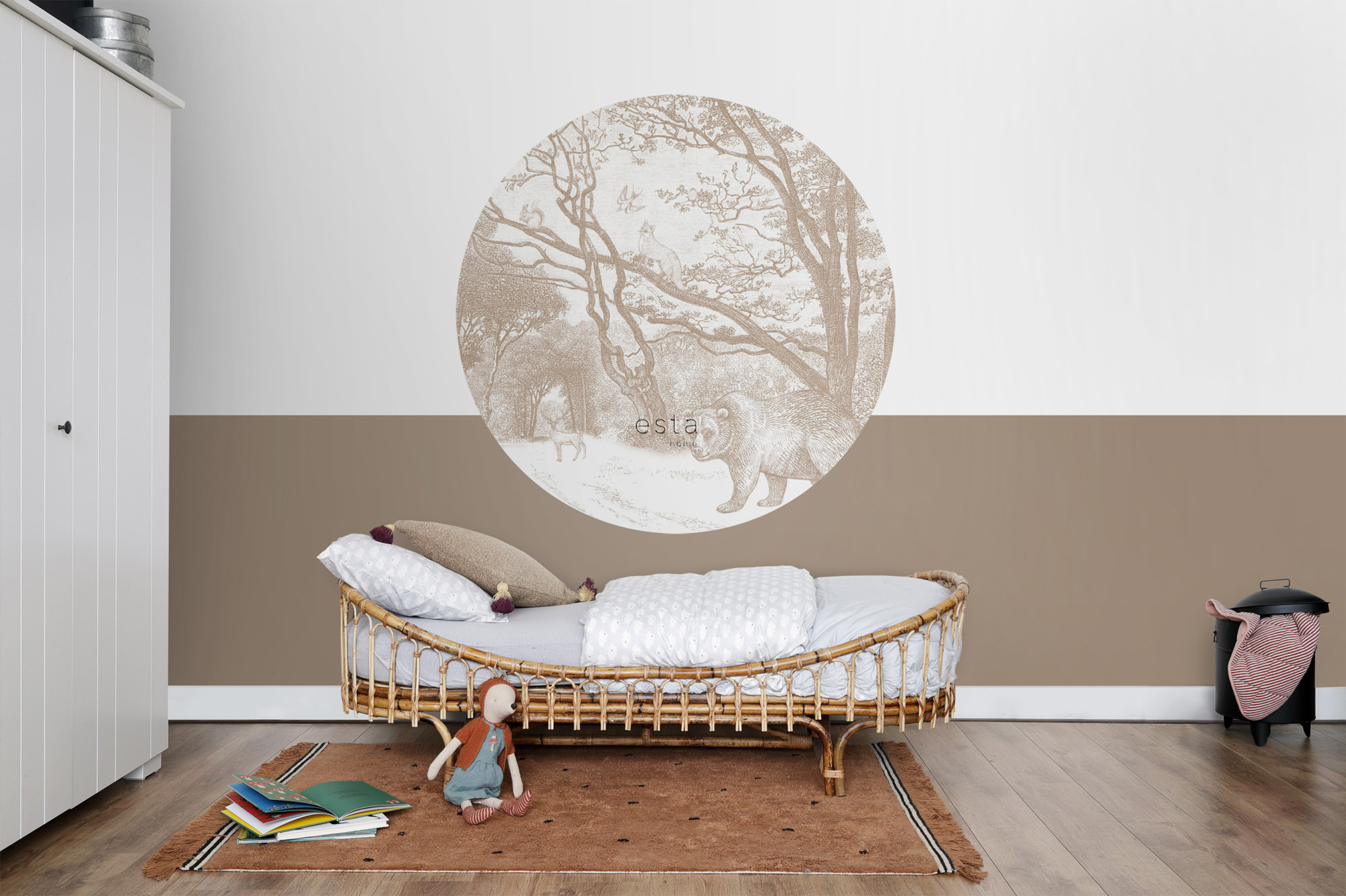 Wandbild rund Waldtiere beige 140 cm Vlies 159085