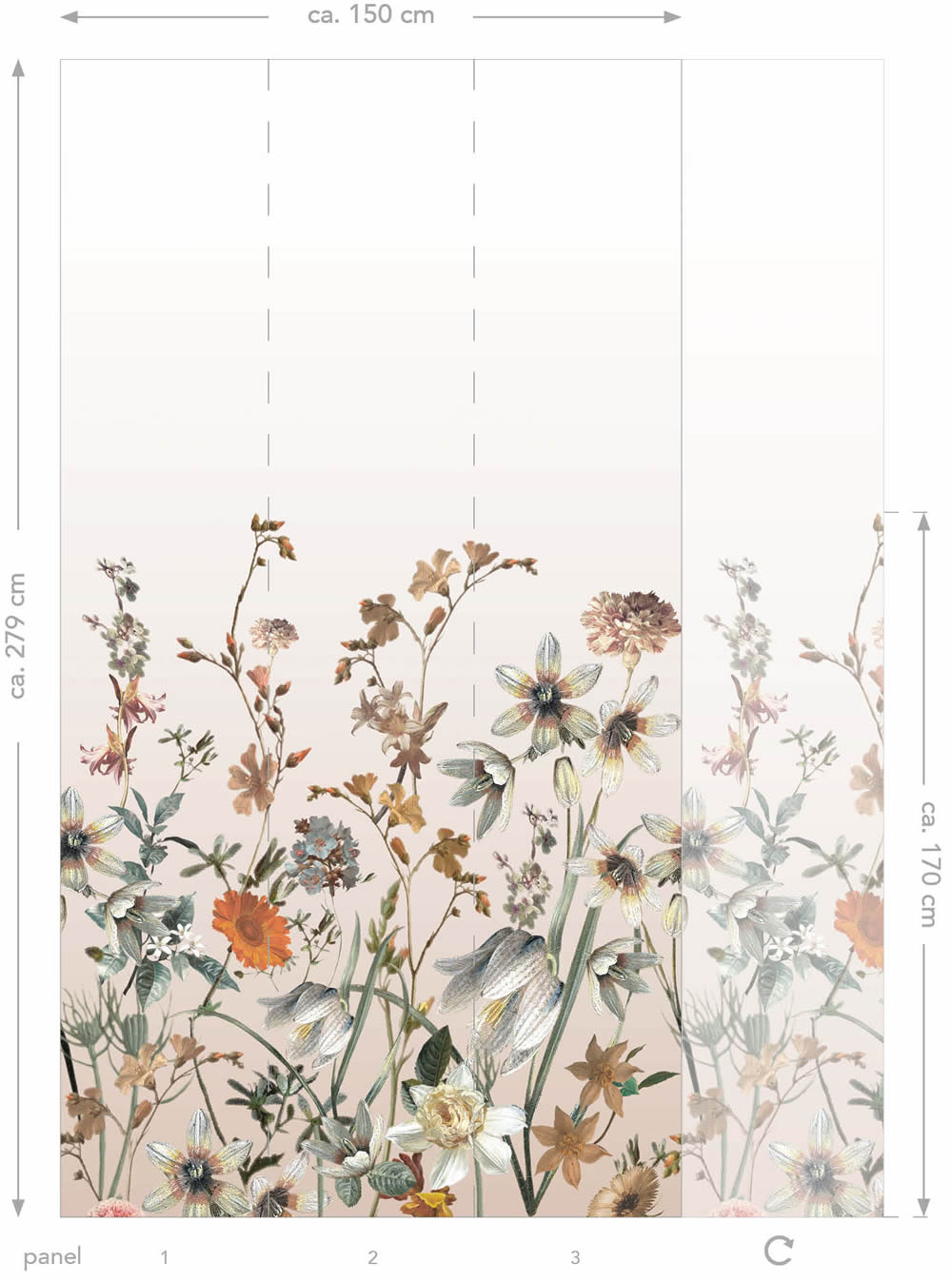 Wandbild Feldblumen Vintage beige 150 x 279 cm 159211
