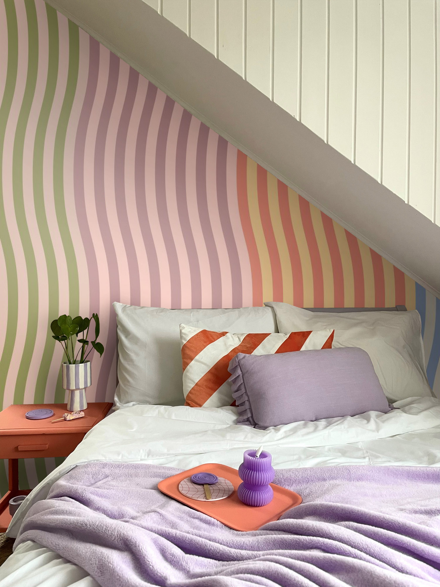 Wandbild Wellenmuster rosa orange blau 300 x 279 cm 159511