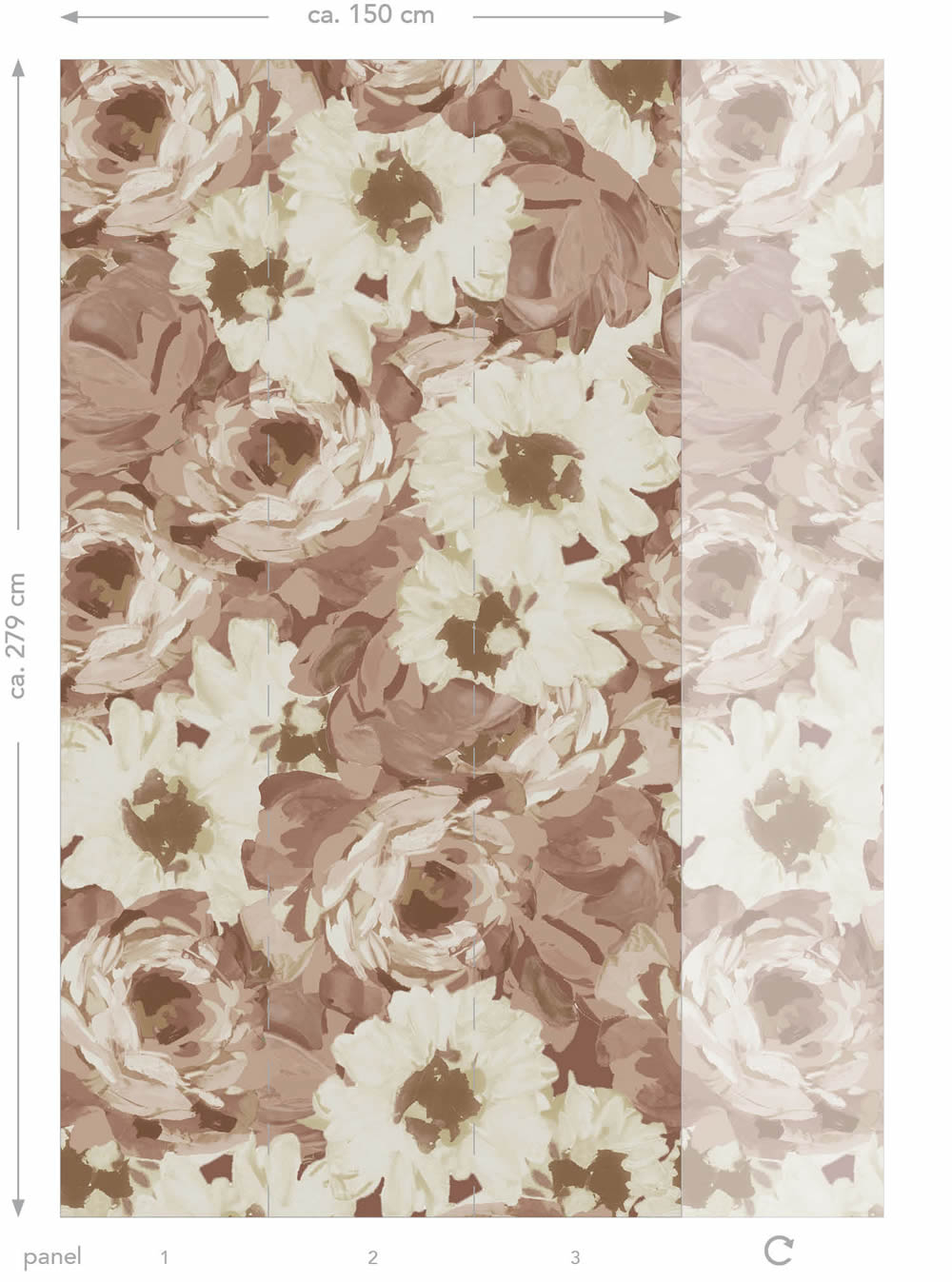 Wandbild Vintage Blumenmuster altrosa 150 x 279 cm 159209