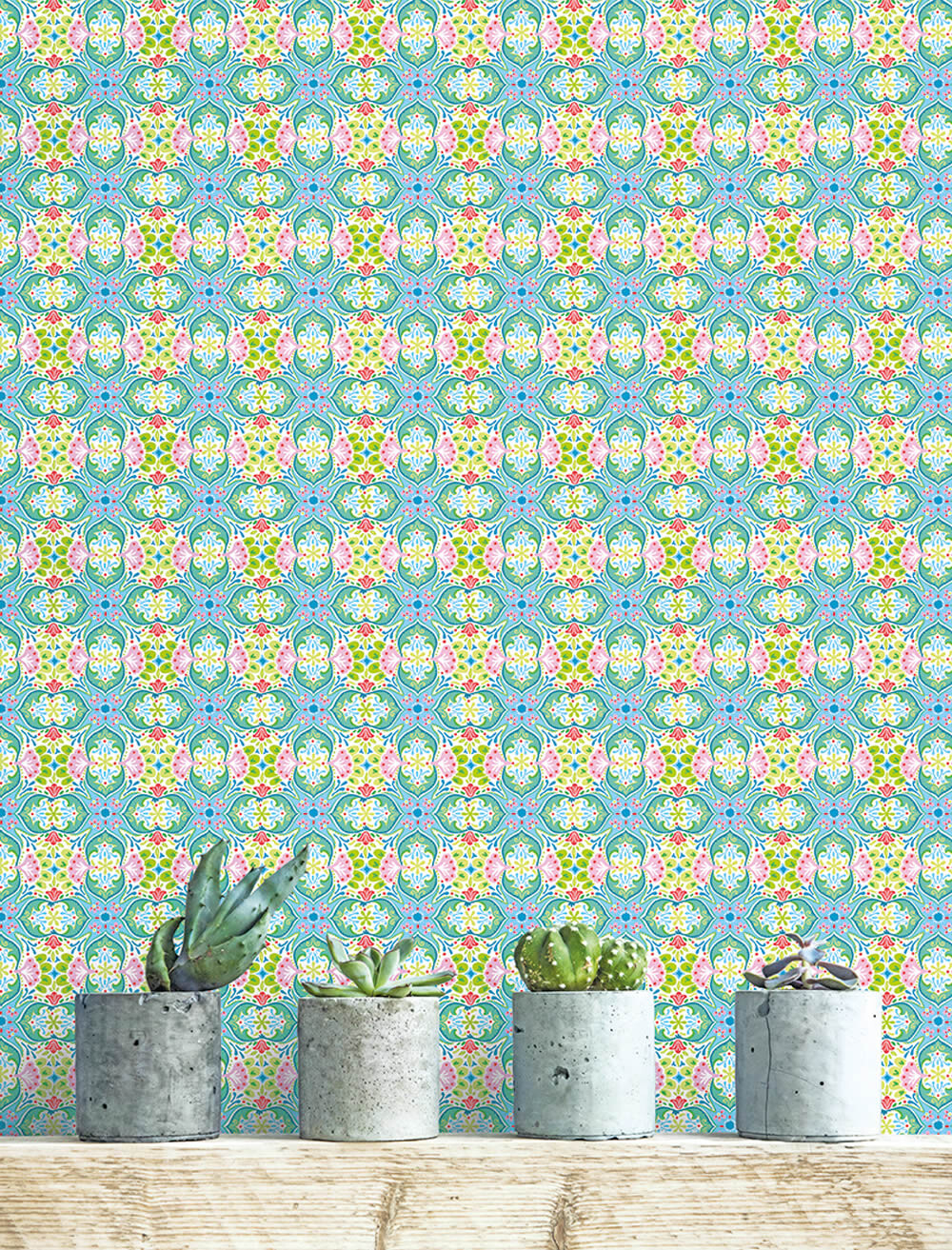 Wandbild Kaleidoskop Blumen Blau Grün-65-TD4012