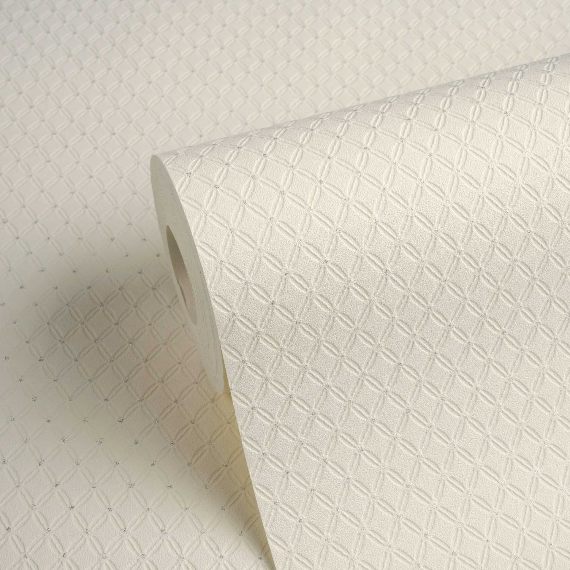 Tapete Unitapete geprägtes Muster Glitzer creme 368977