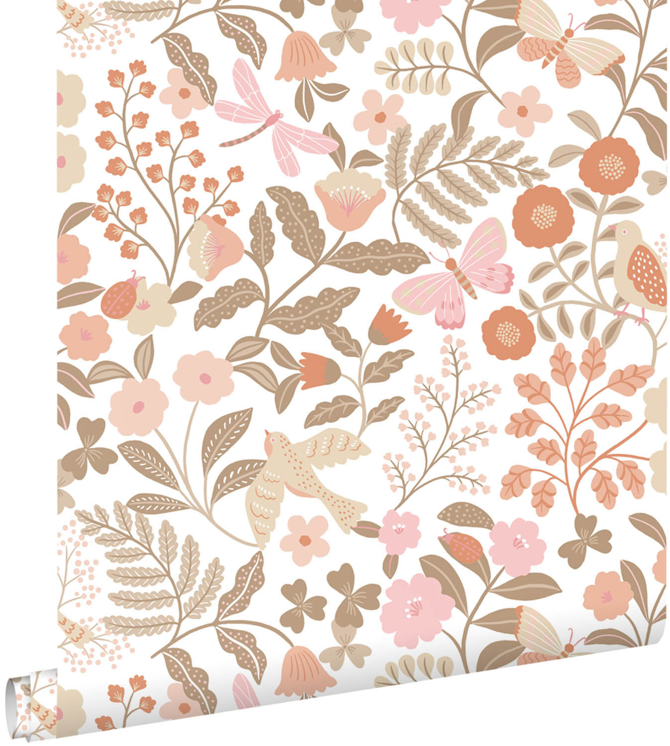 Florale Blumenmuster Vliestapete ESTA Pom Pom weiß orange