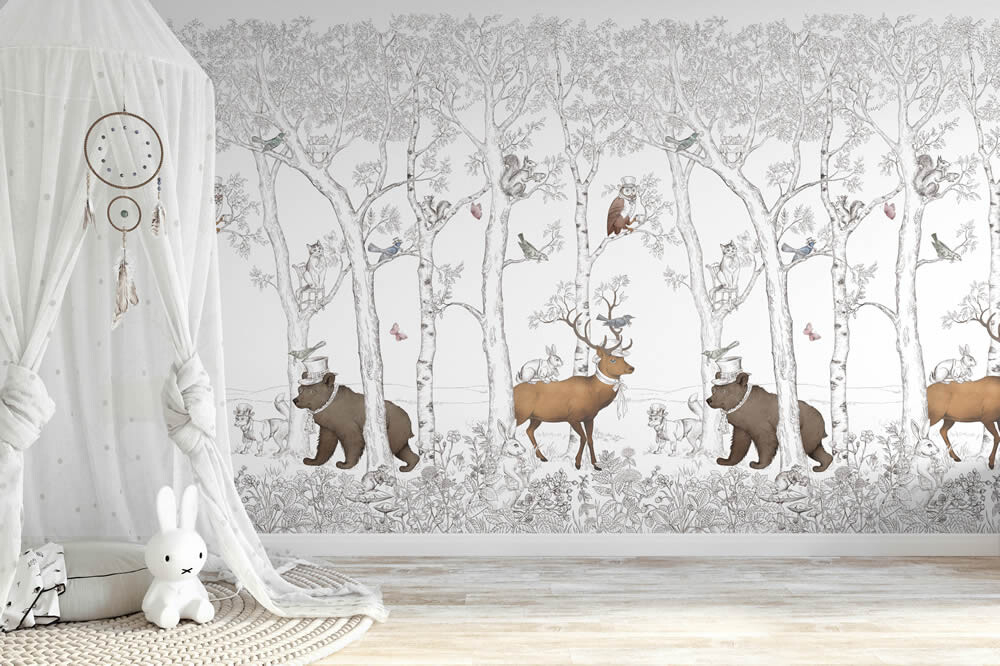 Tiere und Bäume Wandbild schwarz und weiß Jack n Rose Grandeco JS6001-37-JS6001