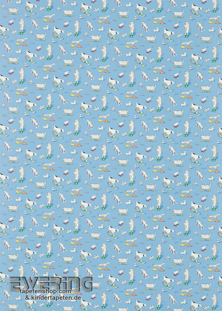 Dekostoff Hunde-Muster Hell-Blau