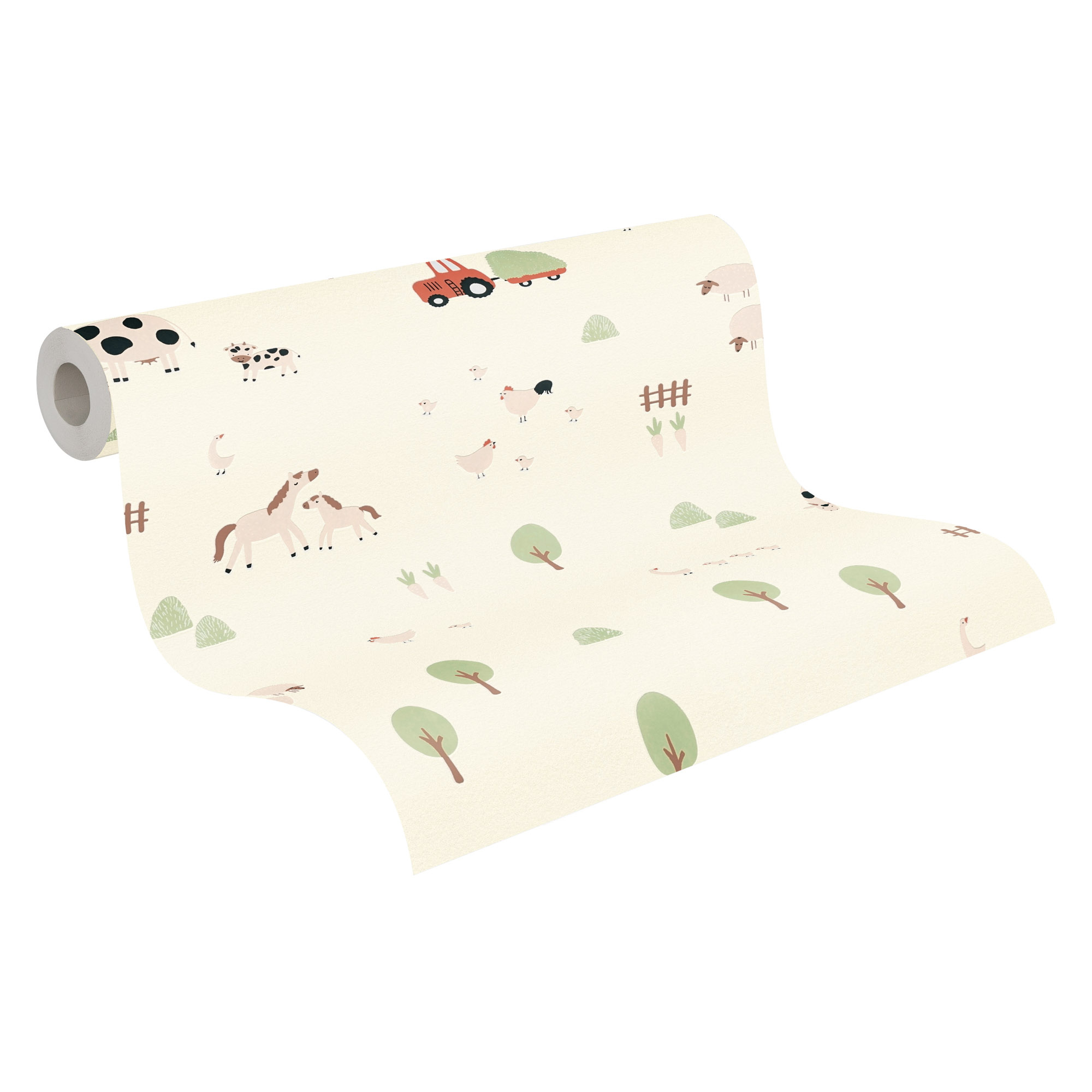 Tapete Bauernhof Tapete Tiere Traktor beige Vlies 792651