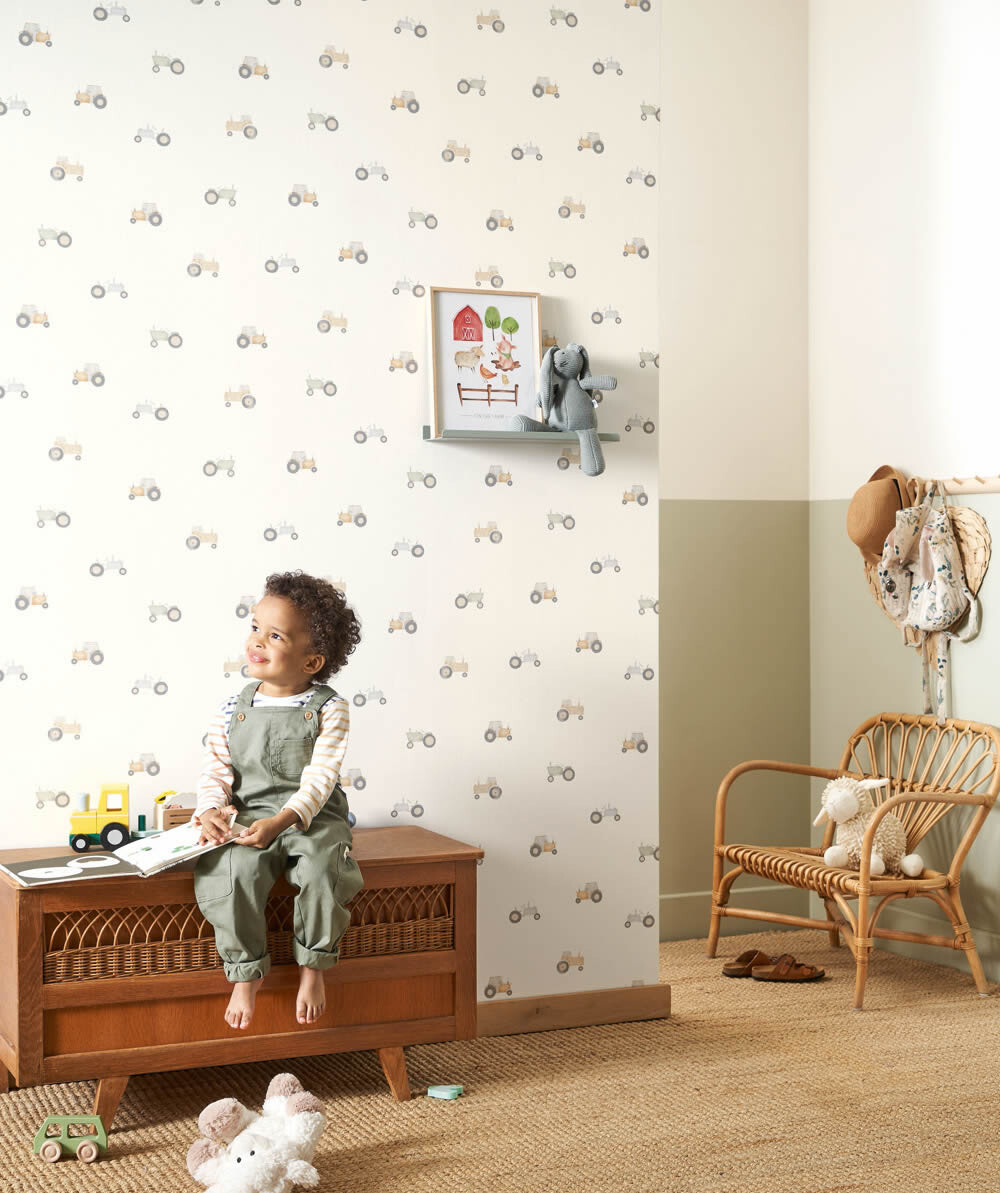 Vliestapete Traktoren Bauernhof Fahrzeug pastellfarben weiß beige OUAT88361974 _L2-36-OUAT88361974.1M