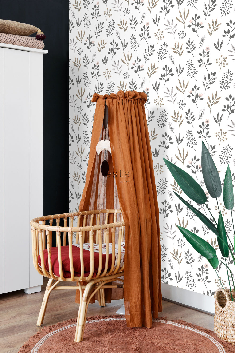 Tapete Florale Tapete Blätter Scandi weiß grau Vlies 139081