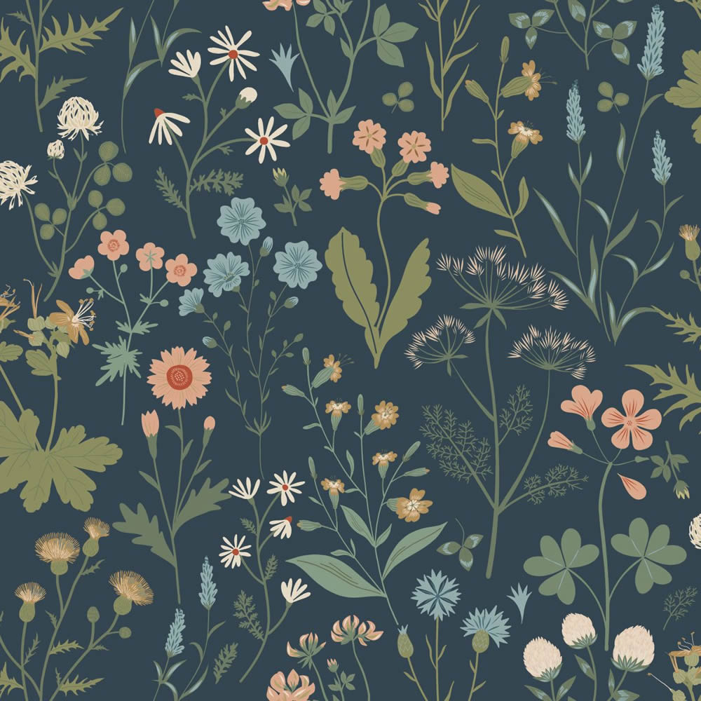 Non-woven wallpaper scandi natural wildflowers grey 139698