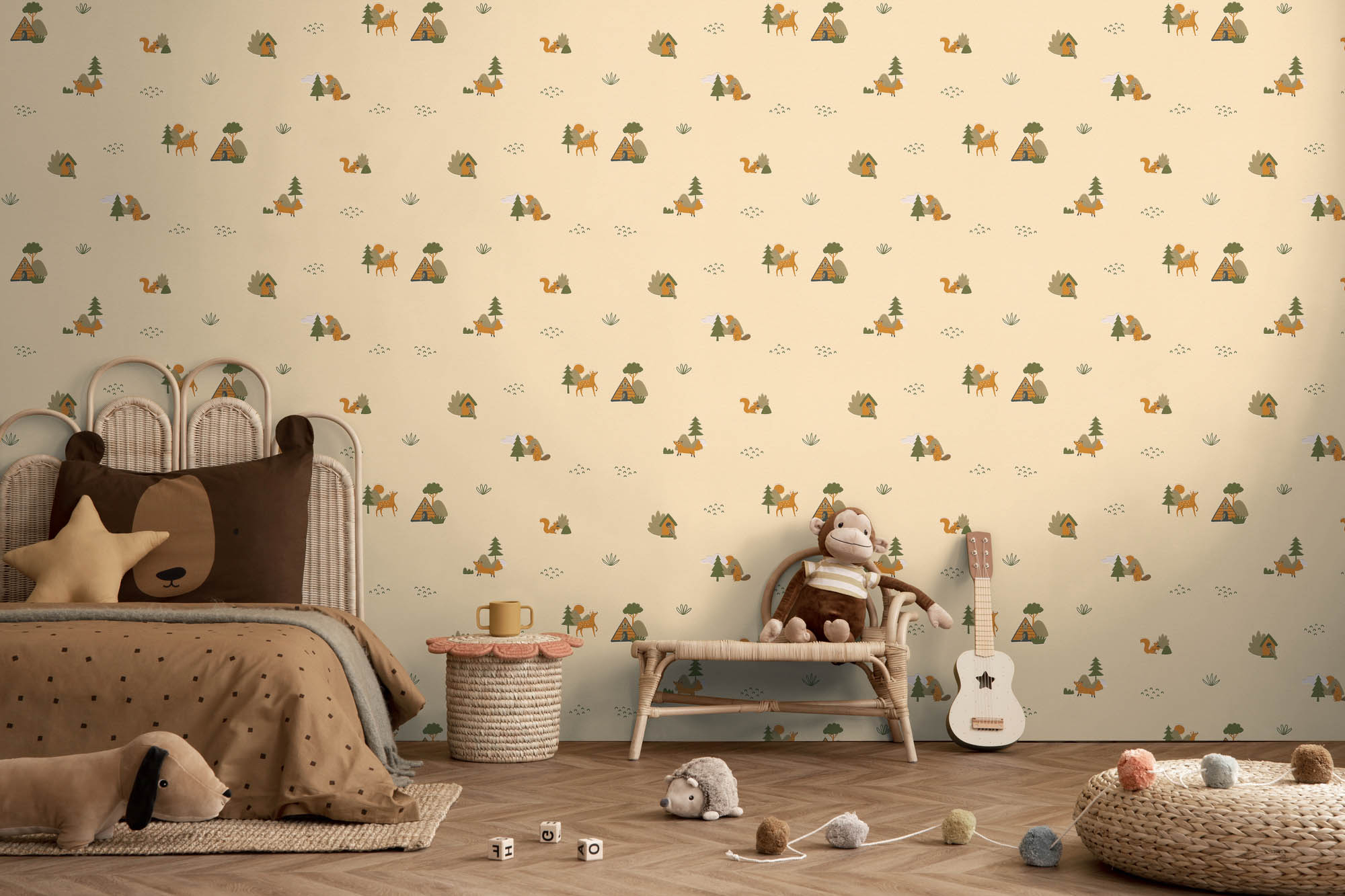 Tapete Waldtiere Tapete Fuchs Reh Tierspuren beige 792582