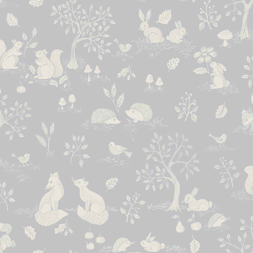 Blassblaue Vliestapete Füchse und Igel Grönhaga Rasch Textil 044128-23-044128.1M