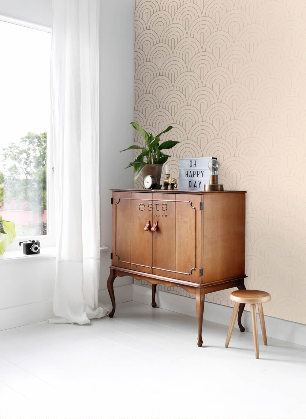 Tapete Grafische Boho Tapete Art Deco pfirsichrosa Vlies 139216