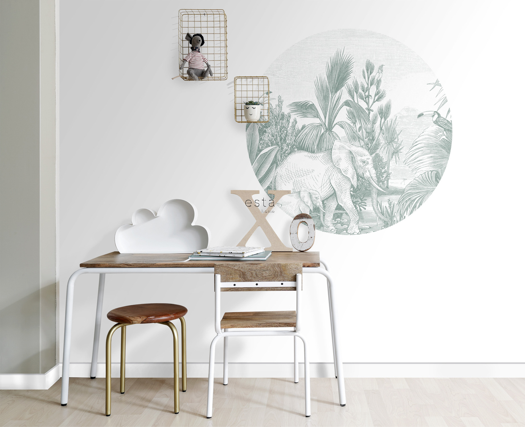 Wandbild Dschungeltiere rund grün 70 cm Vlies 159076