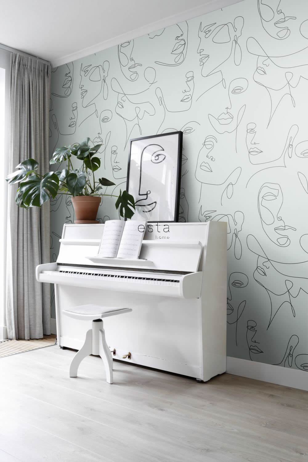 Line Art Wandbild Gesichter graugrün 150 x 279 cm 158957