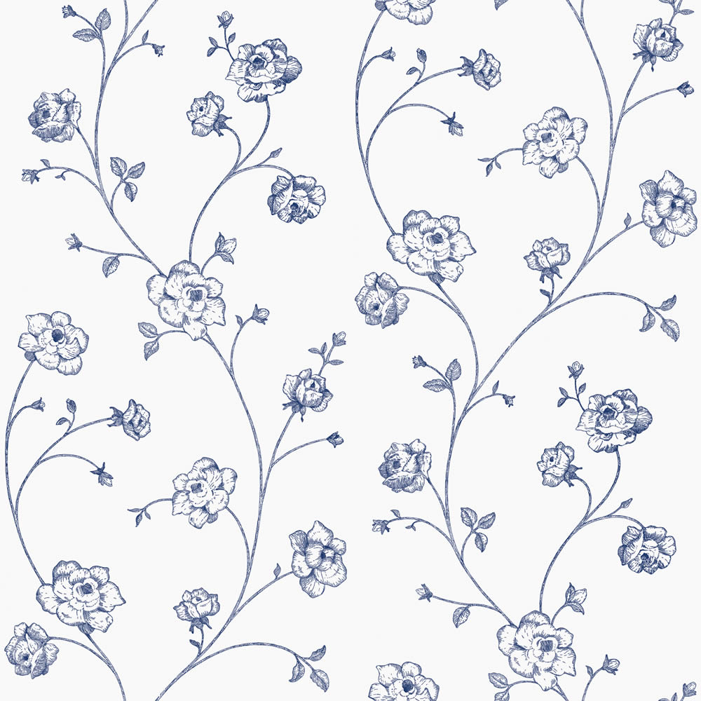 Tapete Landhaus blaue Blumenranken weiß Vlies 139300