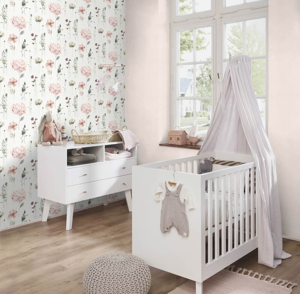 pastel-colored watercolor look flowers non-woven wallpaper Pink Kids World Rasch 300642_L-7-300642.1M