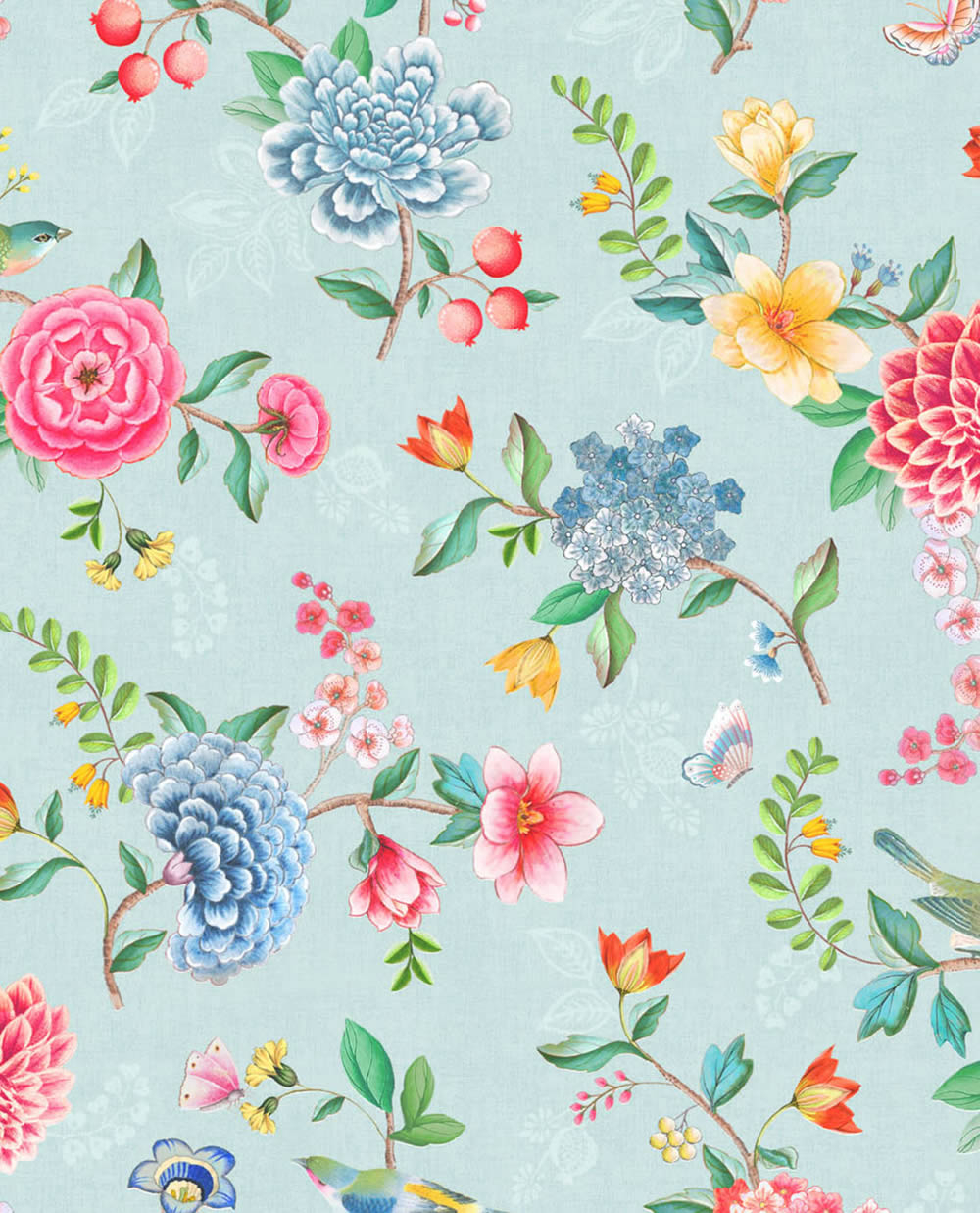 Vliestapete Hell-Blau Muster Blumen Pip Studio 5 300101