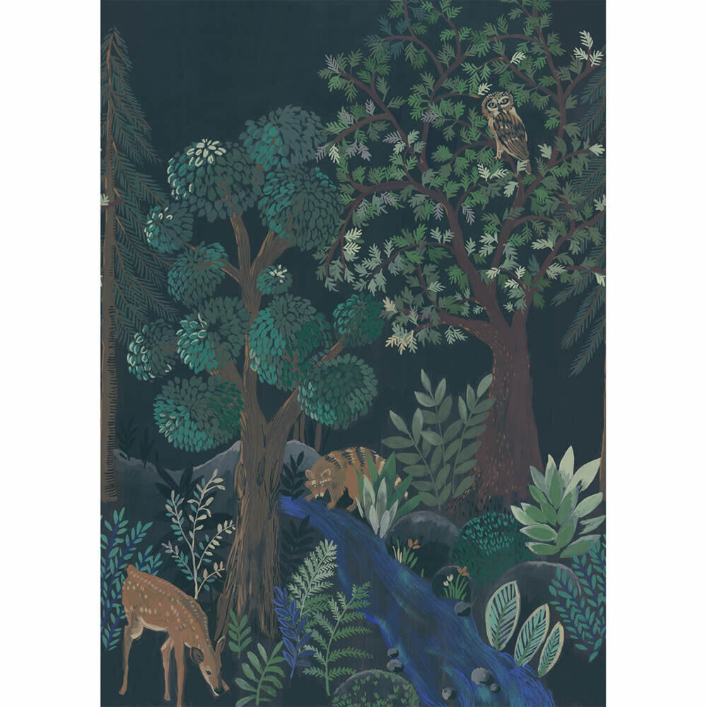 Rehe und Waschbären Schwarz Wandbild Caselio - La Foret Texdecor FRT102980199-36-FRT102980199