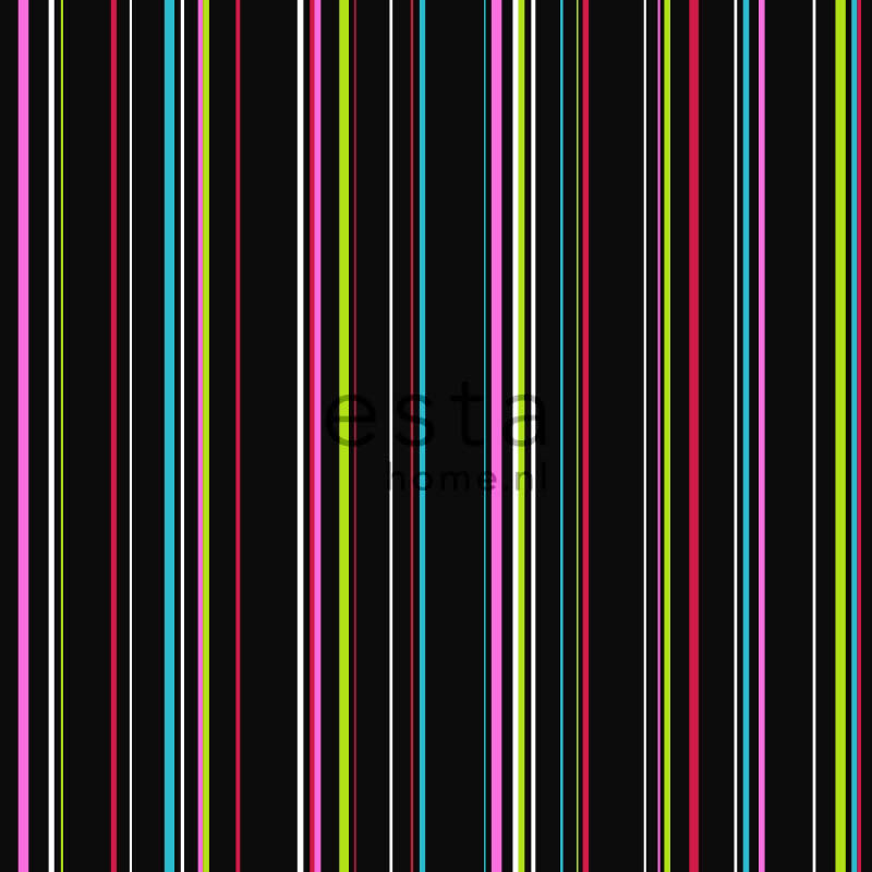 Non-Woven Wallpaper Stripes Multicolored On Black