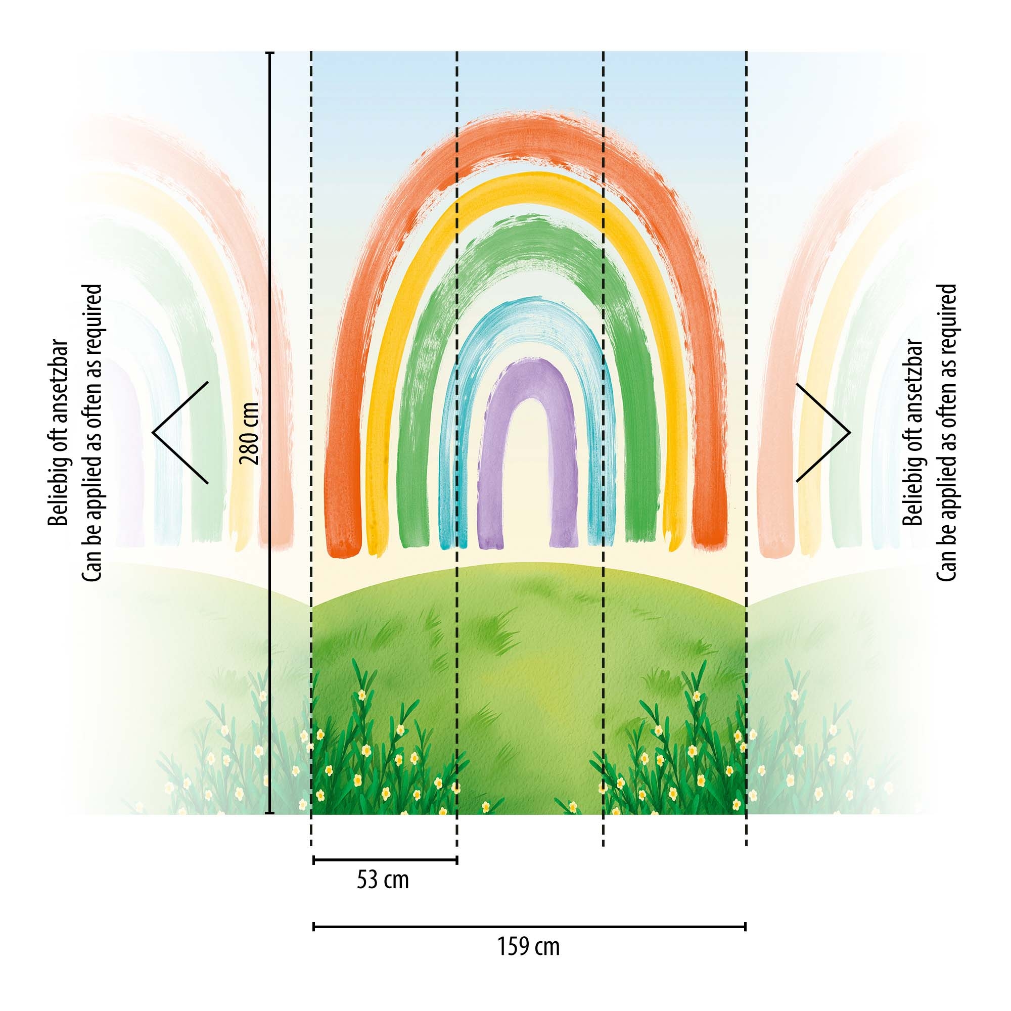 Wandbild Regenbogen Aquarell bunt 159 x 280 cm 792883