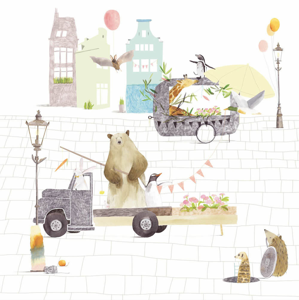 Animals Market Cream-White Mural-55-364163