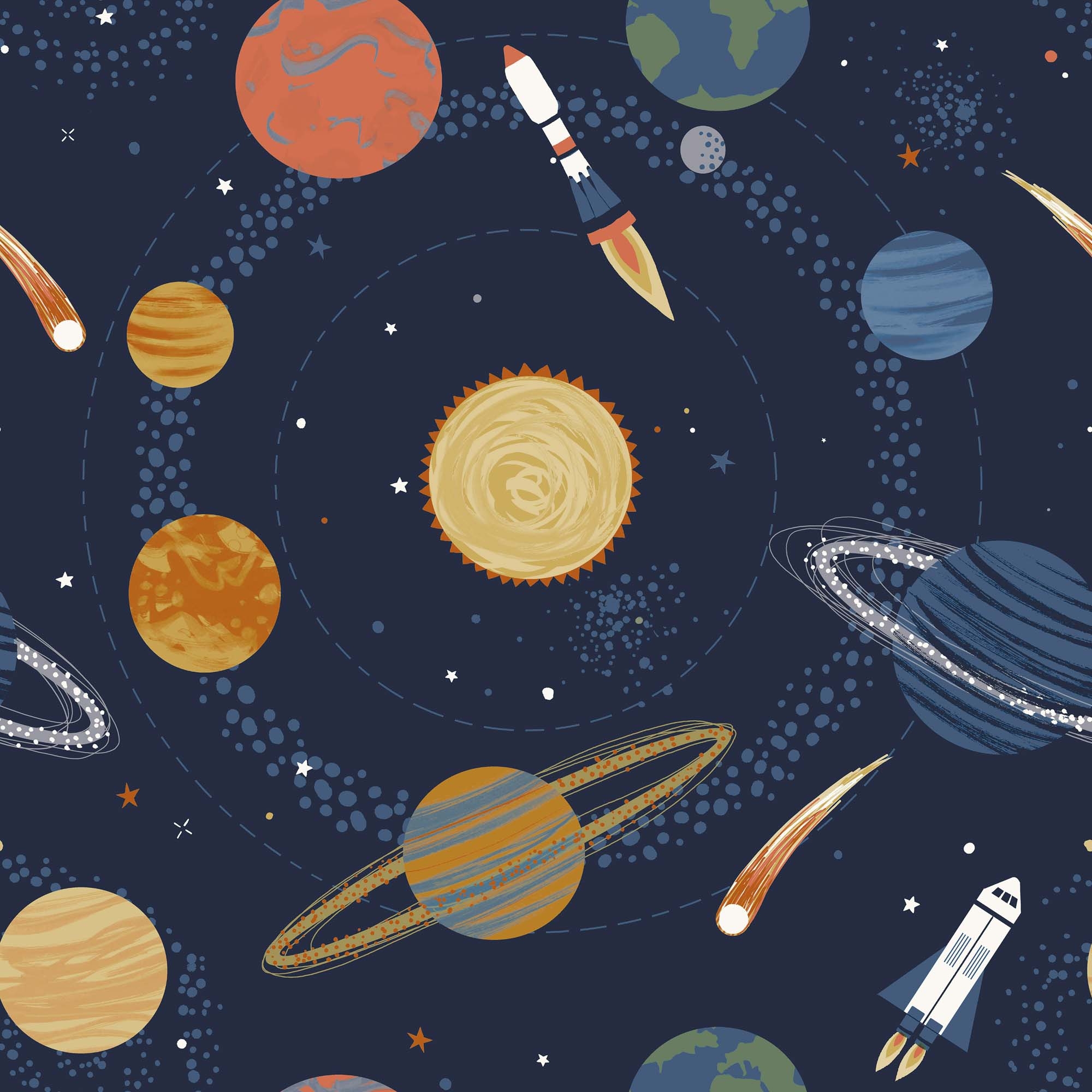 Tapete Planeten Weltall Raketen dunkelblau Vlies G78597