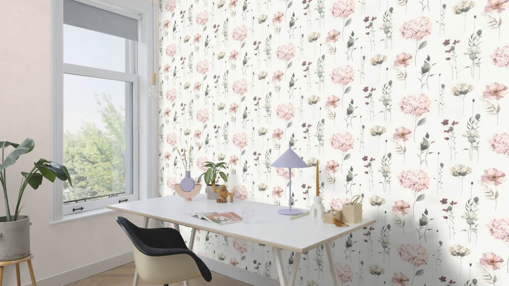pastel-colored watercolor look flowers non-woven wallpaper Pink Kids World Rasch 300642_L-7-300642.1M