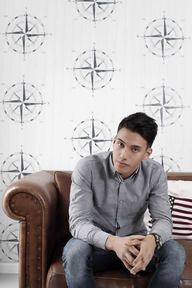 Non-woven wallpaper white compass blue-23-138975.1M
