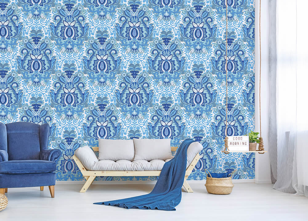 Wandbild Ornamente Blau Weiß-65-TD4009