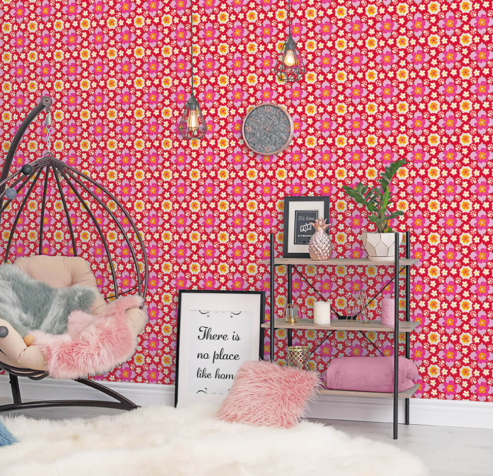 Wandbild Vlies Blümchen Rot-65-TD4059