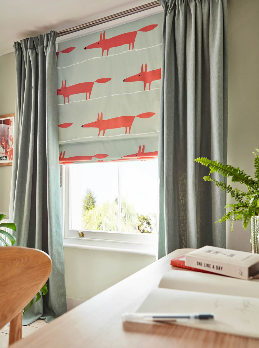 Stoff Fuchs Stoff Mr Fox Scandi Style hellblau orange NART121027