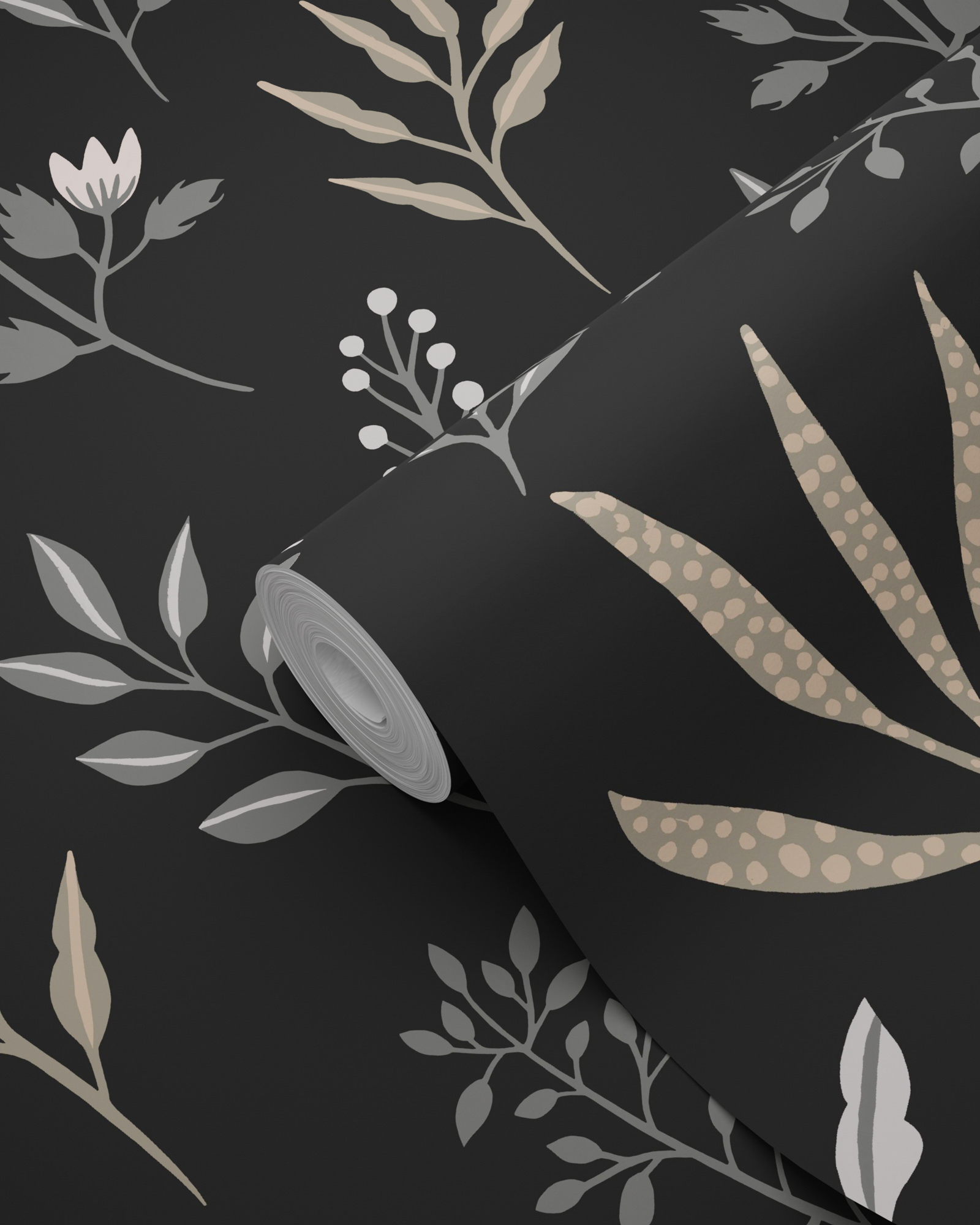 Tapete skaninavische Blumen schwarz Vlies 139083