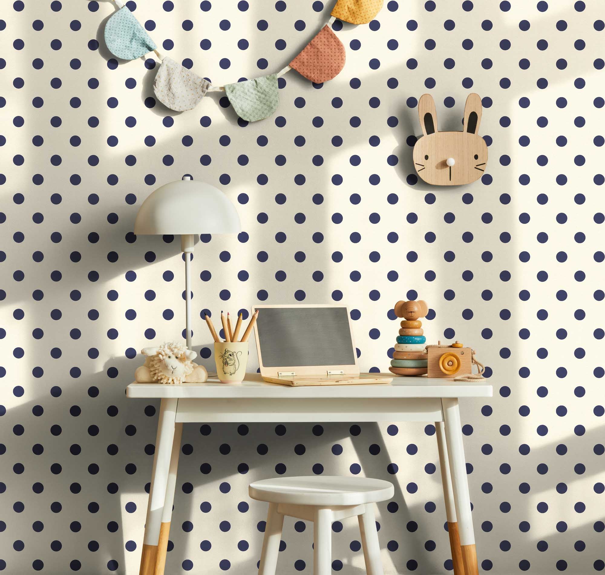 Tapete gepunktet Skandi Style dunkelblau creme 363367