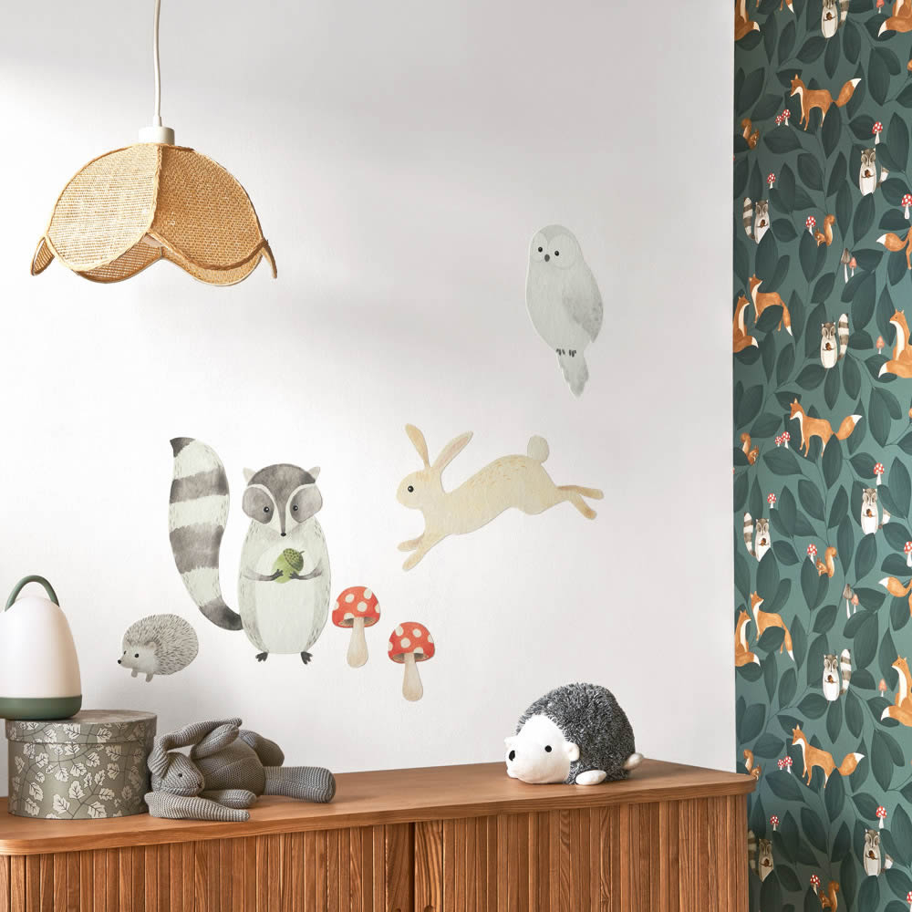 Vliestapete Füchse Eichhörnchen Waldtiere Blätter Blau OUAT88276815-36-OUAT88276815.1M
