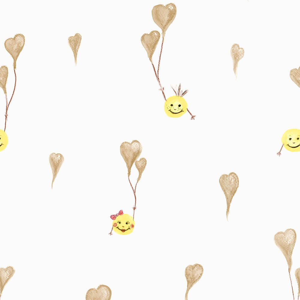 Happy Inner Child non-woven wallpaper laughing faces and hearts beige 27556-HTM