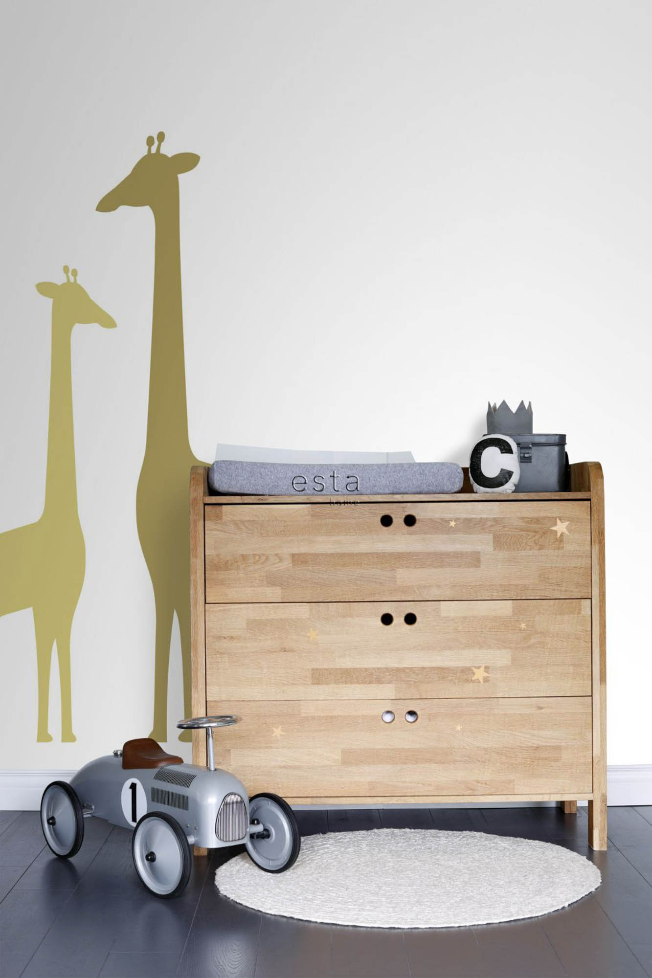 Wandbild Giraffen senfgelb weiß 150 x 279 cm 158925