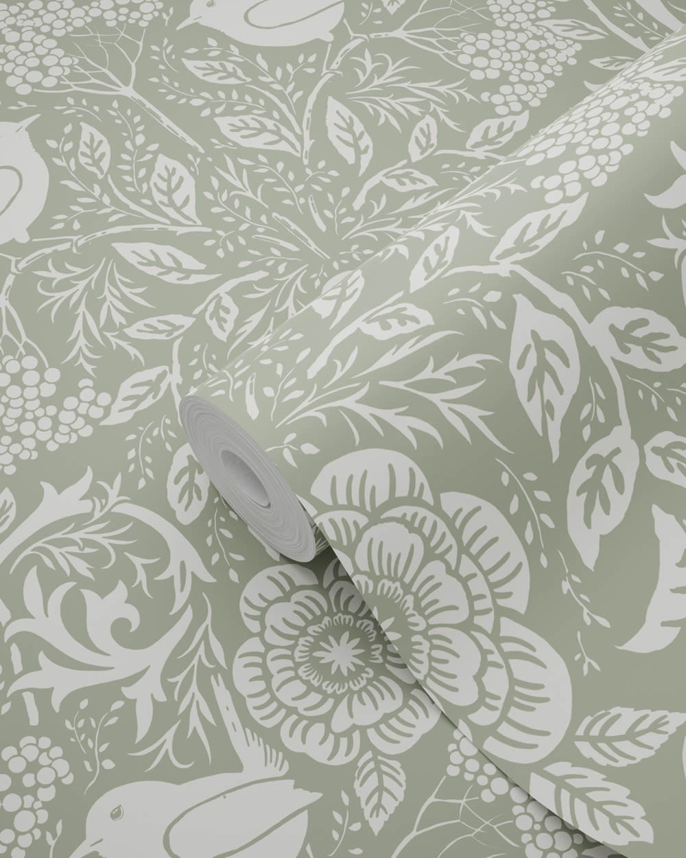 Tapete Blumen Vögel Blattornamente Jugendstil grün Vlies 139293