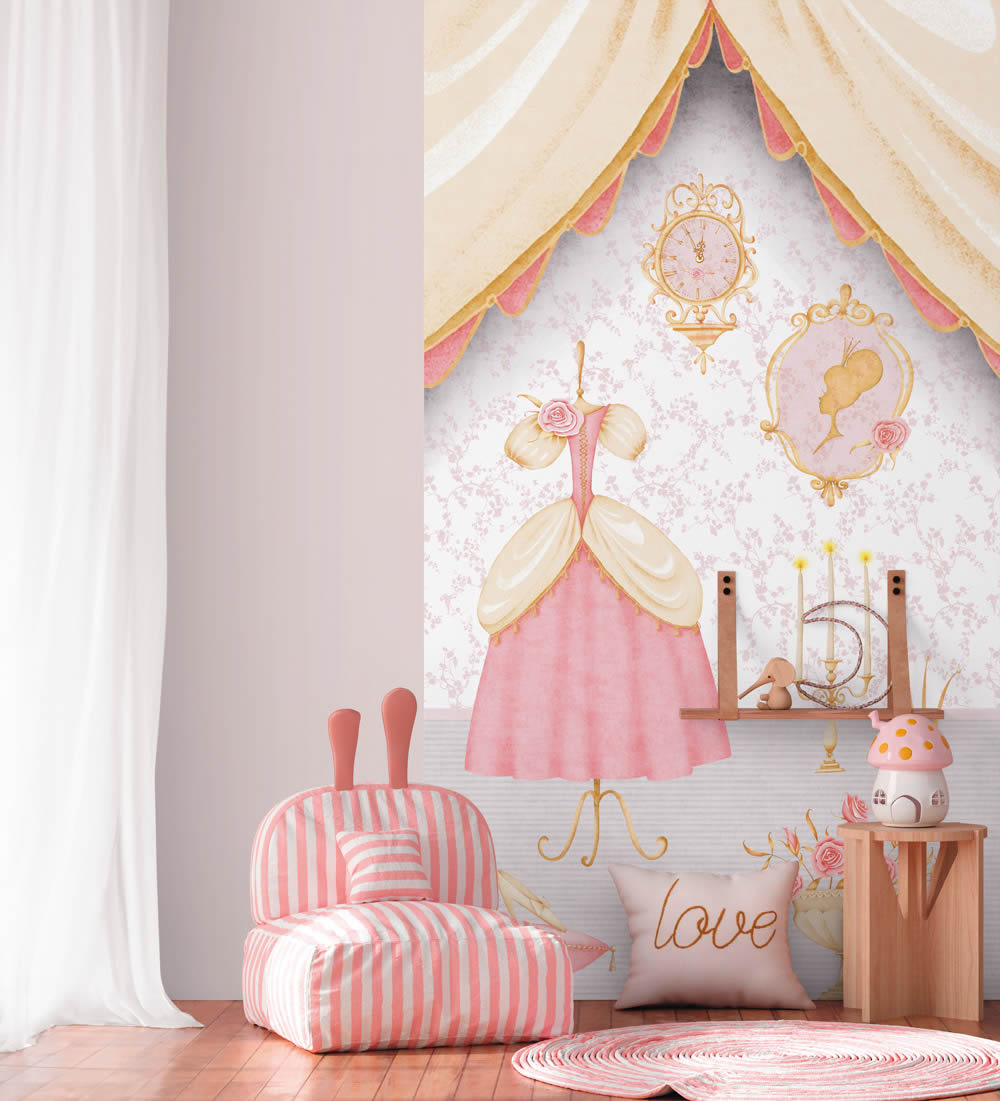 Wandbild Vlies Prinzessin Märchenhaft creme grau rosa 770661-8-770661