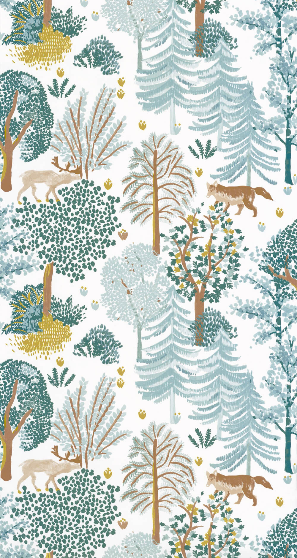 White and colorful wallpaper animals Caselio - La Foret Texdecor FRT102937012