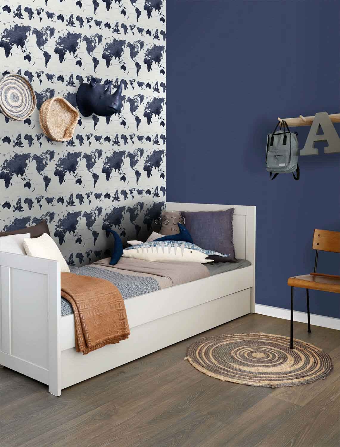 Weltkarten Tapete Vintage dunkelblau Vlies 138972