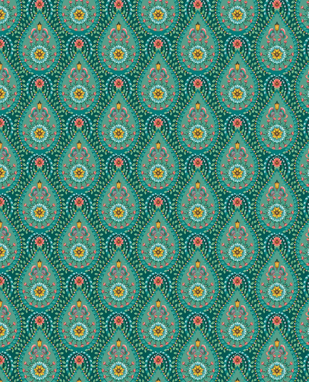 Non-woven wallpaper turquoise-green flowers drop pattern Pip Studio 5 300152-55-300152