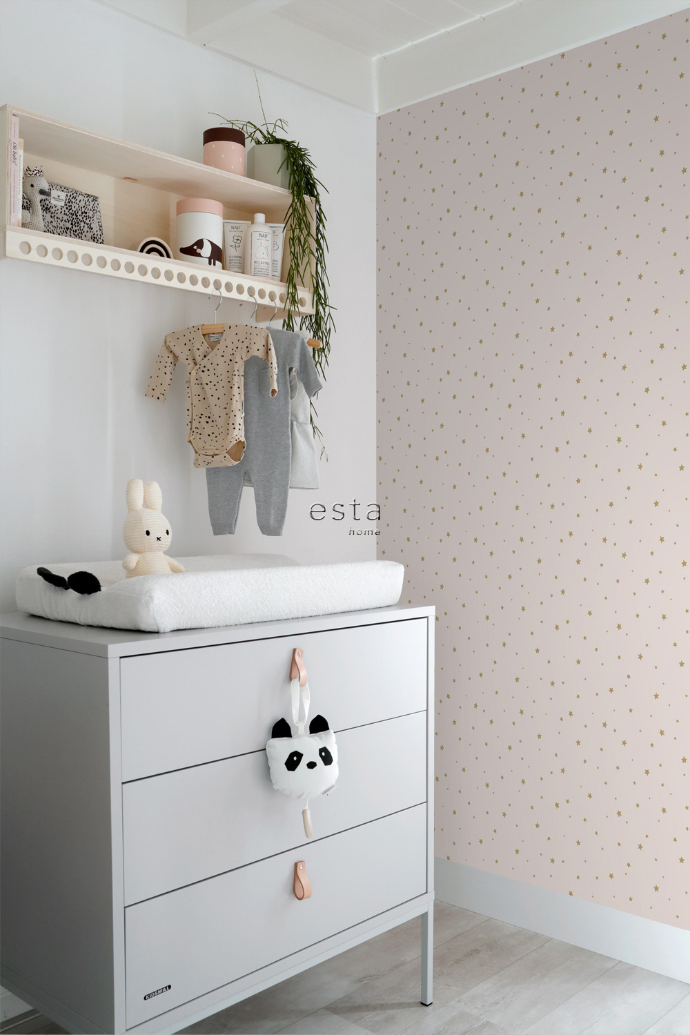 Tapete goldene Sterne Vlies altrosa 139260