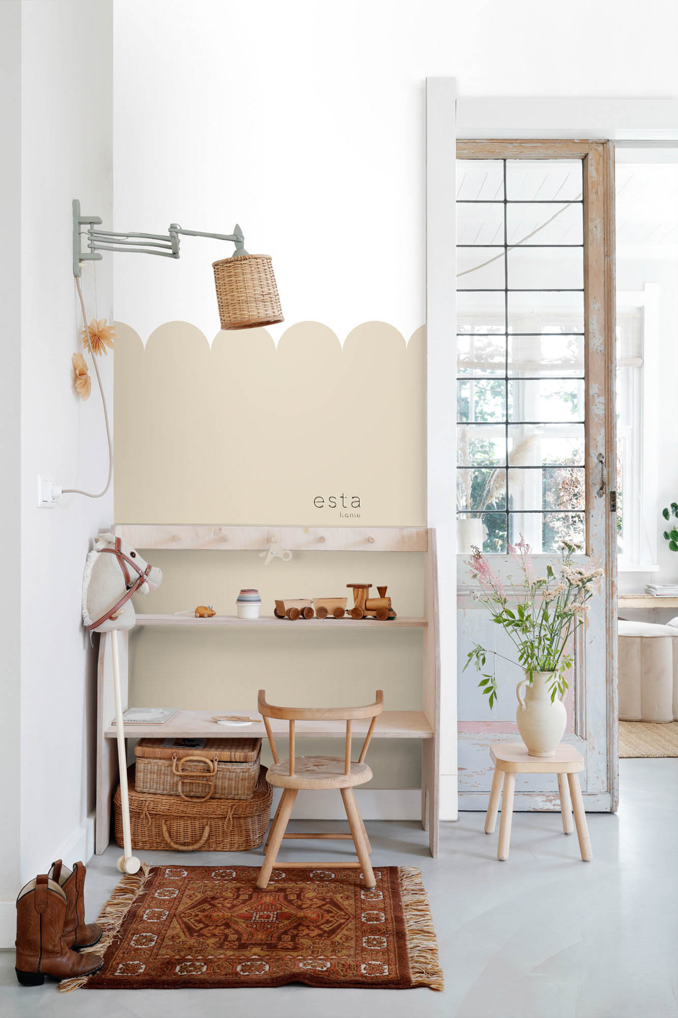 Wandbild zweifarbig halbhohe Wandverkleidung 2 Bahnen beige