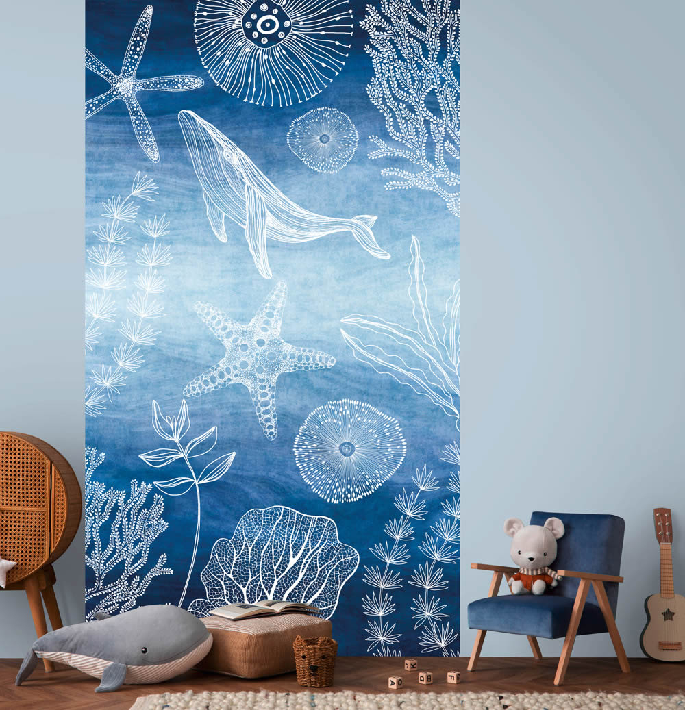 Wandbild Vlies Unterwasserwelten Aquarell Wal blau  770601-8-770601
