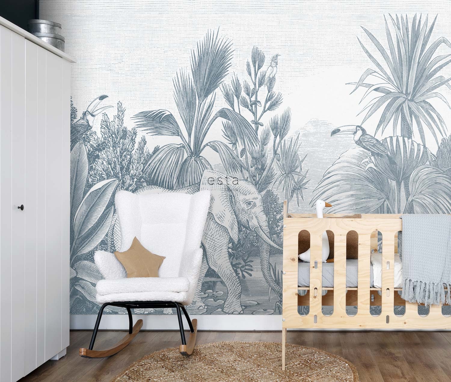 Dschungel Wandbild Elefanten Tiere blau 300 x 279 cm 159059