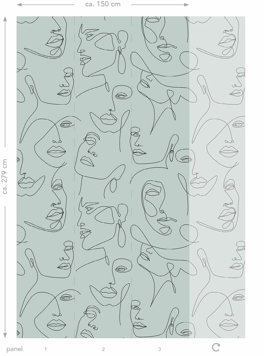 Line Art Wandbild Gesichter graugrün 150 x 279 cm 158957